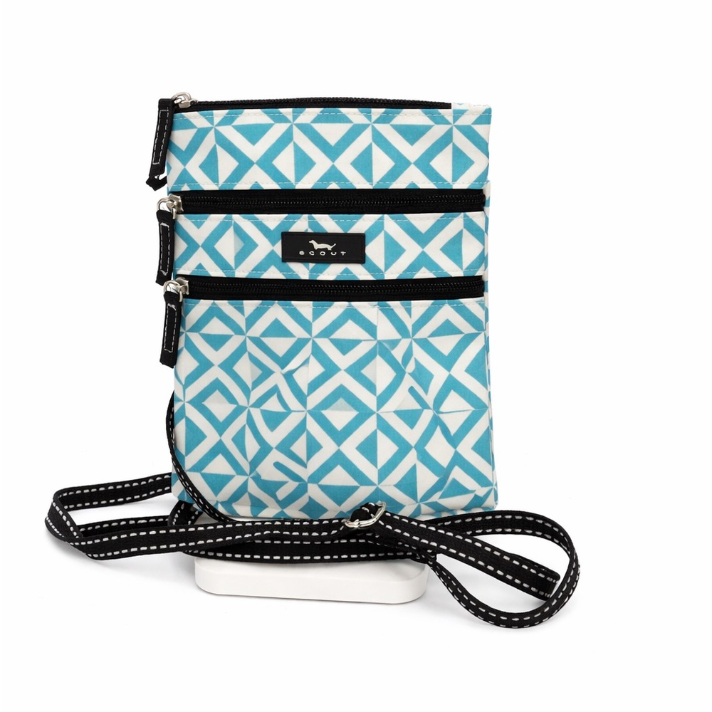 Scout Teal Geometric Crossbody Bag 3 Zip Organizer Lightweight Travel